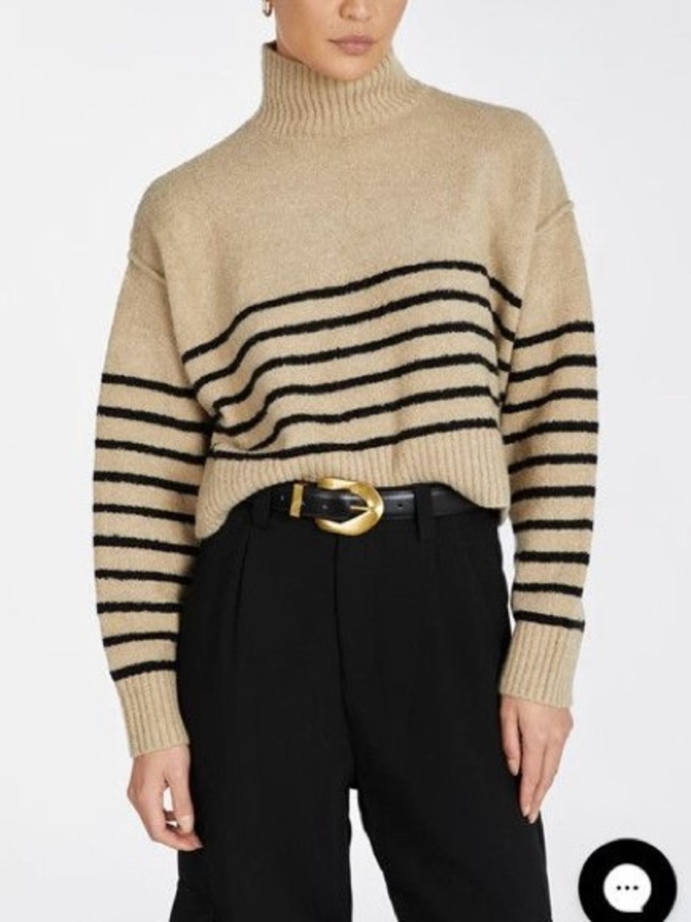 DISSH Beige and Black Striped Turtleneck Sweater